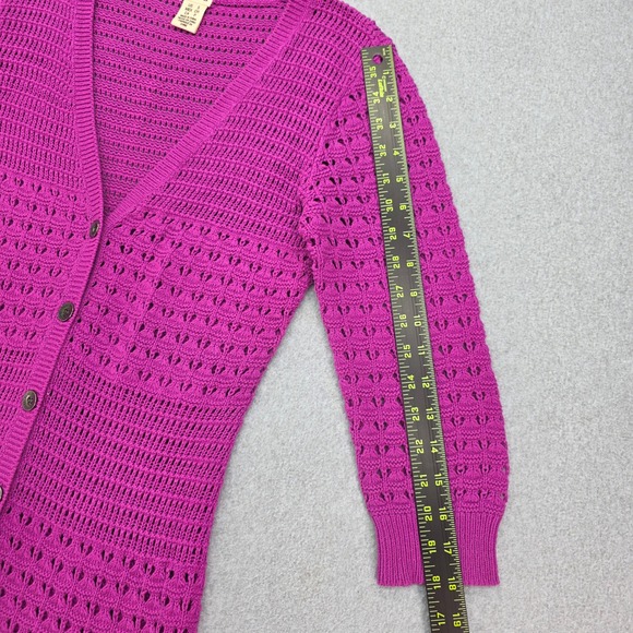 DKNY Jeans Women's Size S Magenta Crochet Knit Button Front Cardigan Sweater - Picture 9 of 10